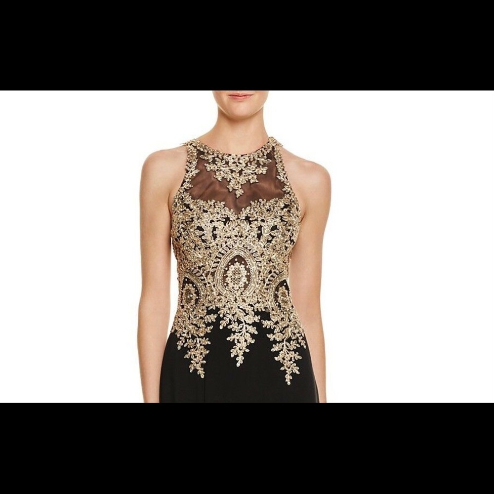 Avery Gold Embroidered Bodice Black Gown